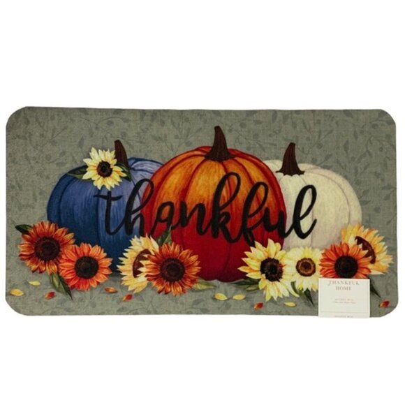 Sunflower Pumpkin Accent Rug Welcome Mat Thankful Rectangle Multicolor 17 x 30 - Picture 14 of 14